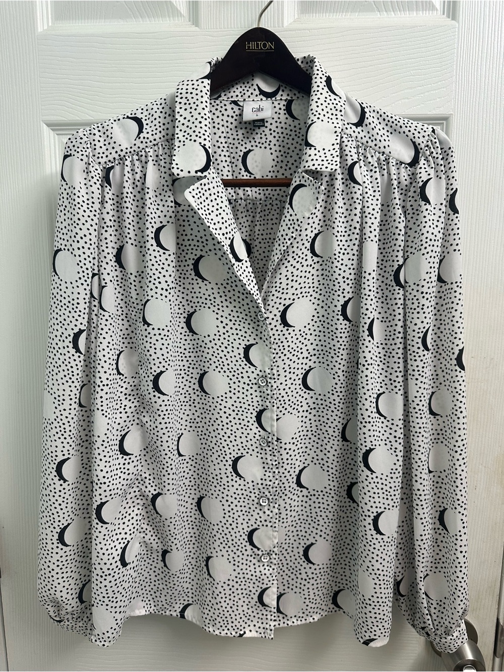 CAbi Black & White Moon Print Button-Up Blouse
